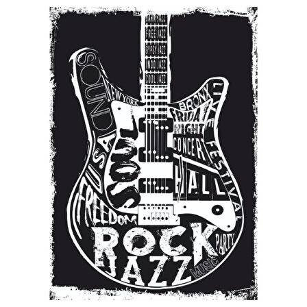 Rock Jazz Gitar Temalı Ahşap Tablo - Siyah Beyaz Müzik Poster Tasarımı
