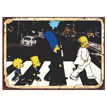 The Simpsons Abbey Road Parodi Tablosu - Retro Pop Kültür Tasarımı