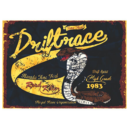 Drift Race Retro Ahşap Tablo - 1983 Kobra Temalı Yarış Posteri Tasarımı