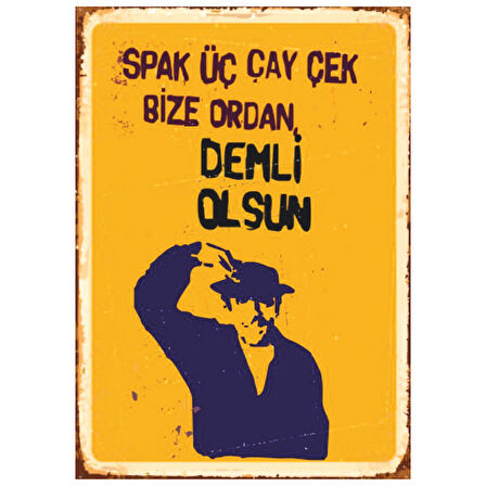 Demli Çay Replikli Retro Ahşap Tablo - Türk Kültürü Mizah Temalı Tasarım