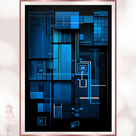 Mavi Geometrik Dijital Sanat Posteri - Modern Tasarım