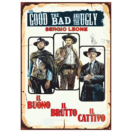 The Good The Bad and The Ugly Retro Ahşap Tablo - Spagetti Western Film Afişi