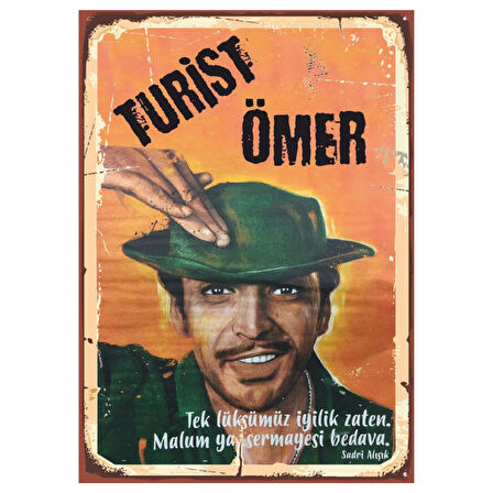 Turist Ömer Retro Ahşap Tablo - Sadri Alışık Portresi ve Replikli Nostaljik Tasarım