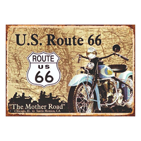 Route 66 Retro Ahşap Tablo – The Mother Road ve Motosiklet Temalı Vintage Tasarım