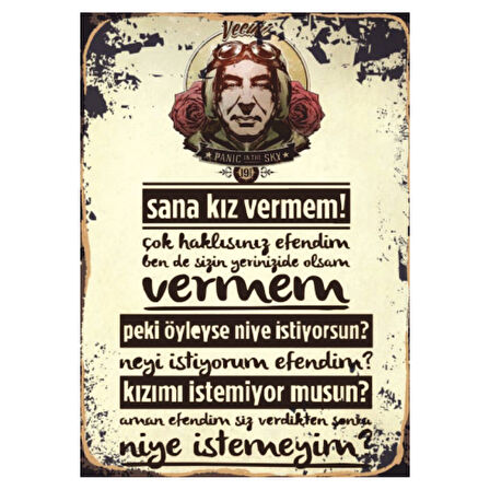 Yeşilçam Replikli Retro Ahşap Tablo – Sana Kız Vermem! Komik Diyalog Tasarımı