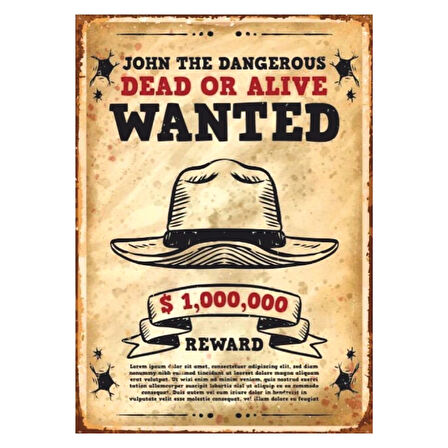Wanted Poster Retro Ahşap Tablo – Western Tarzı Aranıyor Afişi ve Kovboy Temalı Dekor