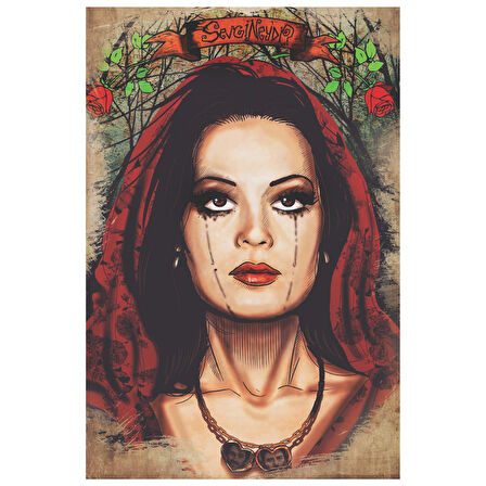 Sevgi Neydi? Türkan Şoray Portreli Retro Ahşap Tablo – Duygusal İllüstrasyon Tasarımı