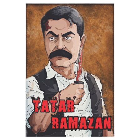 Tatar Ramazan Retro Ahşap Tablo – Adalet ve Racon Temalı İllüstrasyon