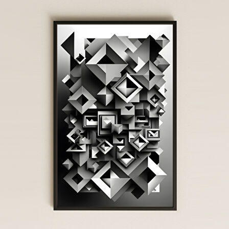 Monokrom Geometrik Derinlik Şeffaf Pleksi Tablo
