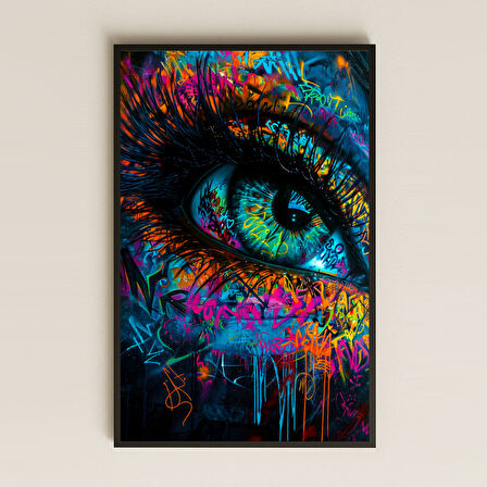 Neon Graffiti Gece Göz Tasarımlı Şeffaf Pleksi Tablo