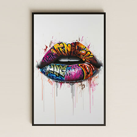 Graffiti Dudak Tasarımlı Pop-Art Şeffaf Pleksi Tablo