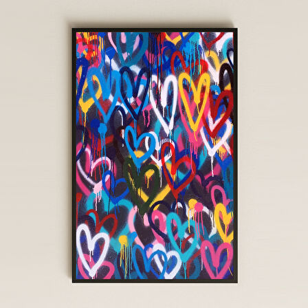 Renkli Kalp Graffiti Temalı Şeffaf Pleksi Tablo