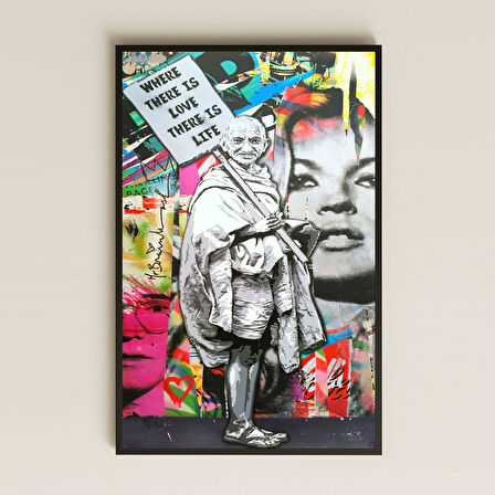 Graffiti Gandhi ve Aşk Mesajlı Şeffaf Pleksi Pop-Art Tablo