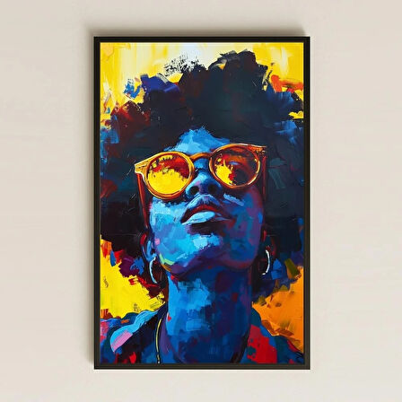 Neon Renklerde Afro Kadını Portresi Şeffaf Pleksi Tablo