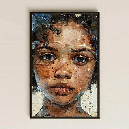 Doku Efektli Kolaj Afrika Portresi Şeffaf Pleksi Tablo