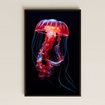 Neon Pembe Denizanası Tasarımlı Şeffaf Pleksi Tablo