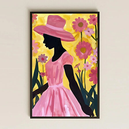 Pembe Elbiseli Siluet Afro Kadını Şeffaf Pleksi Tablo