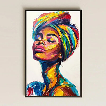 Gökkuşağı Fırça Efektli Afro Kadın Portresi Şeffaf Pleksi Tablo