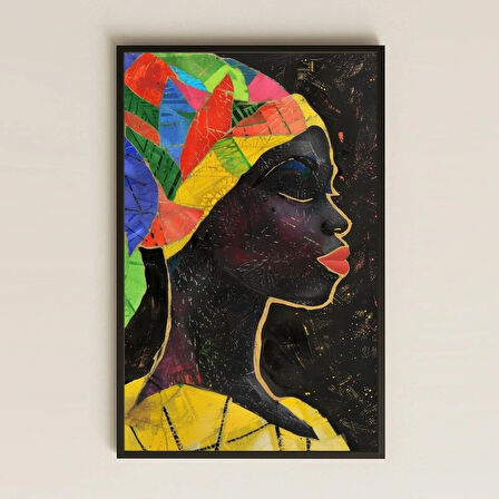 Geometrik Başörtülü Siluet Afro Kadın Şeffaf Pleksi Tablo