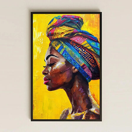 Afrika Profil Portresi Sarı Zemin Desenli Şeffaf Pleksi Tablo