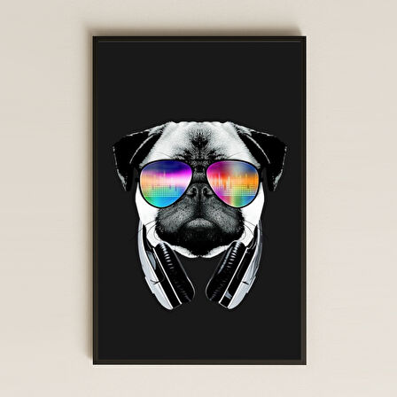 DJ Pug Kulaklıklı Neon Gözlüklü Tasarım Pleksi Tablo