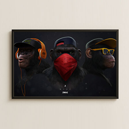 3 Wise Swag Şapkalı Maymunlar Dijital Sanat Pleksi Tablo