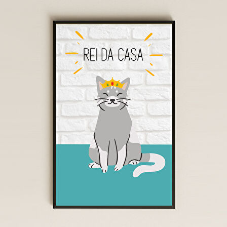 Rei Da Casa Yazılı Taçlı Kedi İllüstrasyon Pleksi Tablo
