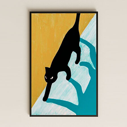 Siyah Kedi ve Gölgesi Modern İllüstrasyon Pleksi Tablo