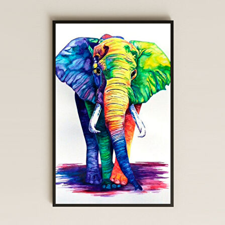 Renkli Fil Suluboya Stil Dijital Sanat Pleksi Tablo