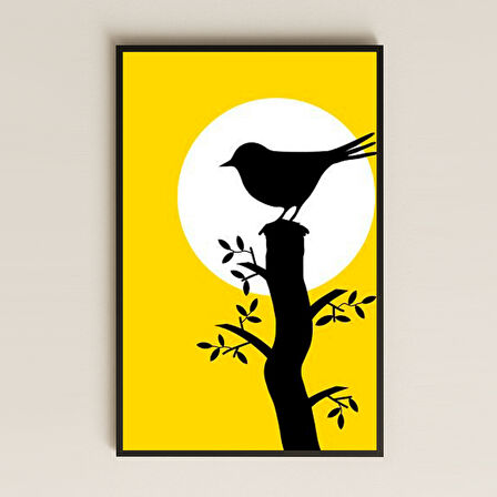 Güneş Önünde Duran Kuş Silüeti Minimal Pleksi Tablo