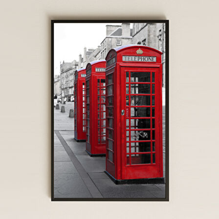 Londra Kırmızı Telefon Kulübeleri Temalı Şeffaf Pleksi Tablo