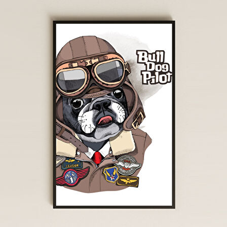 Bull Dog Pilot Temalı Mizahi İllüstrasyon Pleksi Tablo