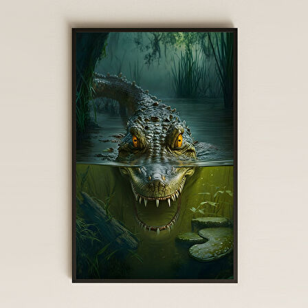 Yarı Suda Görünen Timsah Dijital Sanat Pleksi Tablo