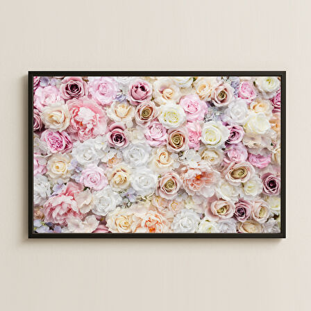 Pembe Beyaz Gül ve Şakayık Çiçek Desenli Dijital Fotoğraf Pleksi Tablo