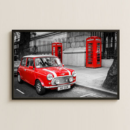 Kırmızı Mini Cooper Temalı Pleksi Londra Tablosu