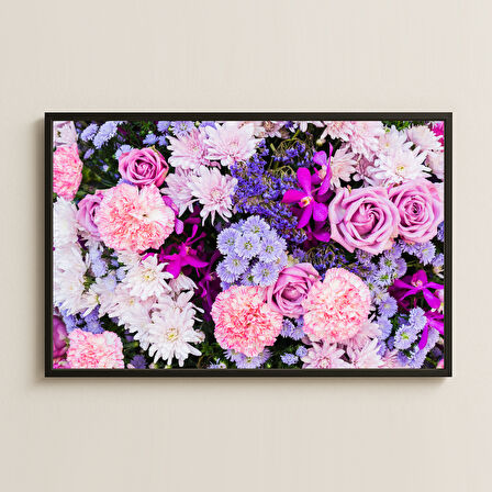 Pembe ve Mor Tonlarda Çiçek Kolajı Dijital Fotoğraf Pleksi Tablo