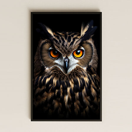 Karanlık Fon Üzerinde Portre Baykuş Dijital Sanat Pleksi Tablo