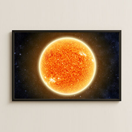Gerçekçi Güneş Görseli ve Uzay Fonlu Dijital Sanat Pleksi Tablo