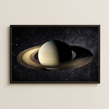 Satürn ve Yüzükleri Gerçekçi Dijital Uzay Görseli Pleksi Tablo