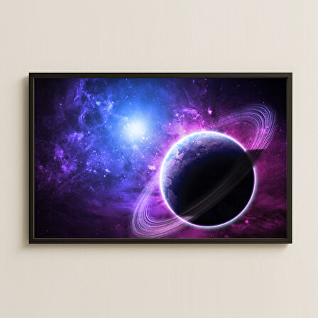 Mor Halkalı Gezegene Sahip Kozmik Manzara Dijital Sanat Pleksi Tablo