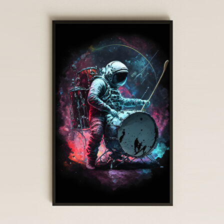 Astronot ve Bateri Temalı Pleksi Tablo - Uzay Müzik Dekoru