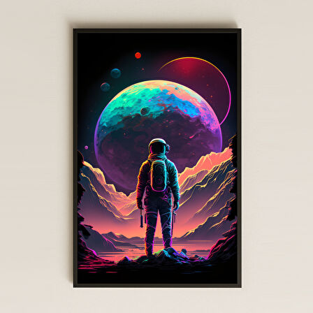 Neon Gezegene Bakan Astronot Temalı Pleksi Tablo - Kozmik Bilimkurgu Dekoru