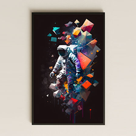 Geometrik Soyut Astronot Tasarımlı Pleksi Tablo - Renkli Uzay Sanatı Dekoru