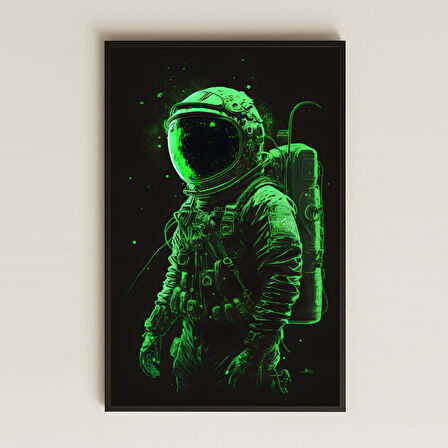 Neon Yeşil Astronot Tasarımlı Pleksi Tablo - Karanlık Uzay Temalı Duvar Dekoru