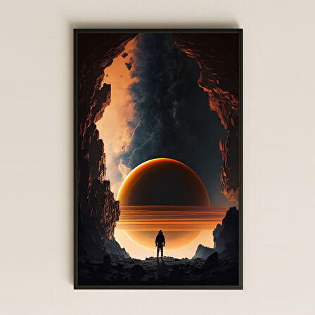 Halkalı Gezegen Manzaralı Astronot Pleksi Tablo - Derin Uzay Temalı Dekor