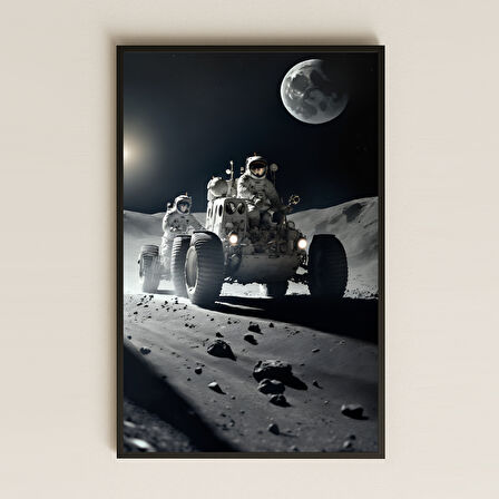 Ay Yüzeyinde Astronot Araçları Temalı Pleksi Tablo - Uzay Keşif Dekoru