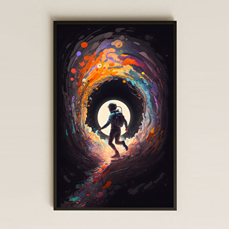 Kozmik Portal İçinde Yürüyen Astronot Pleksi Tablo - Renkli Derin Uzay Dekoru