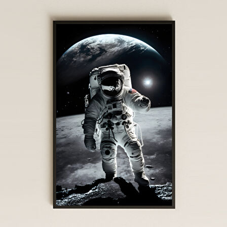 Ay Yüzeyindeki Astronot ve Dünya Manzaralı Pleksi Tablo - Kozmik Yalnızlık Dekoru