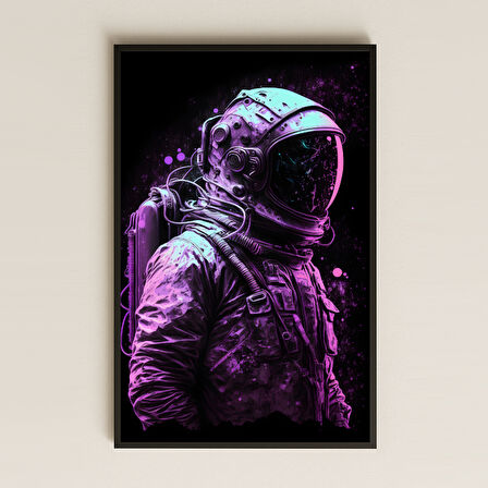 Mor Işıklı Kozmik Astronot Portre Pleksi Tablo - Neon Bilimkurgu Dekoru