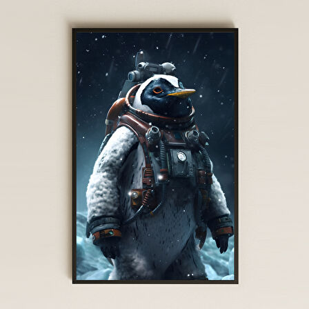 Uzay Kâşifi Penguen Temalı Pleksi Tablo - Eğlenceli Bilimkurgu Dekoru